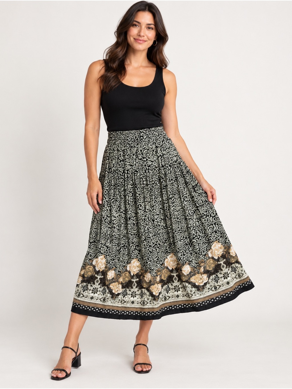 Vintage Carole Little Floral Midi Skirt — Size 6